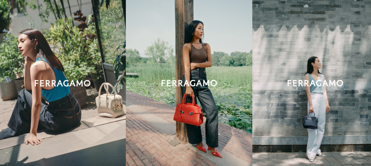 From left: Actress Ariel Lin, singer Jike Junyi, and entrepreneur Shen Li collectively portray the multifaceted image of the Ferragamo woman. Image: Ferragamo