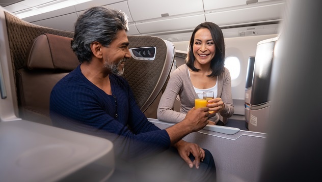 Singapore Airlines' Regional Business Class offers seats that recline into a full-flat bed and a multicourse fine dining menu. Photo: Singapore Airlines