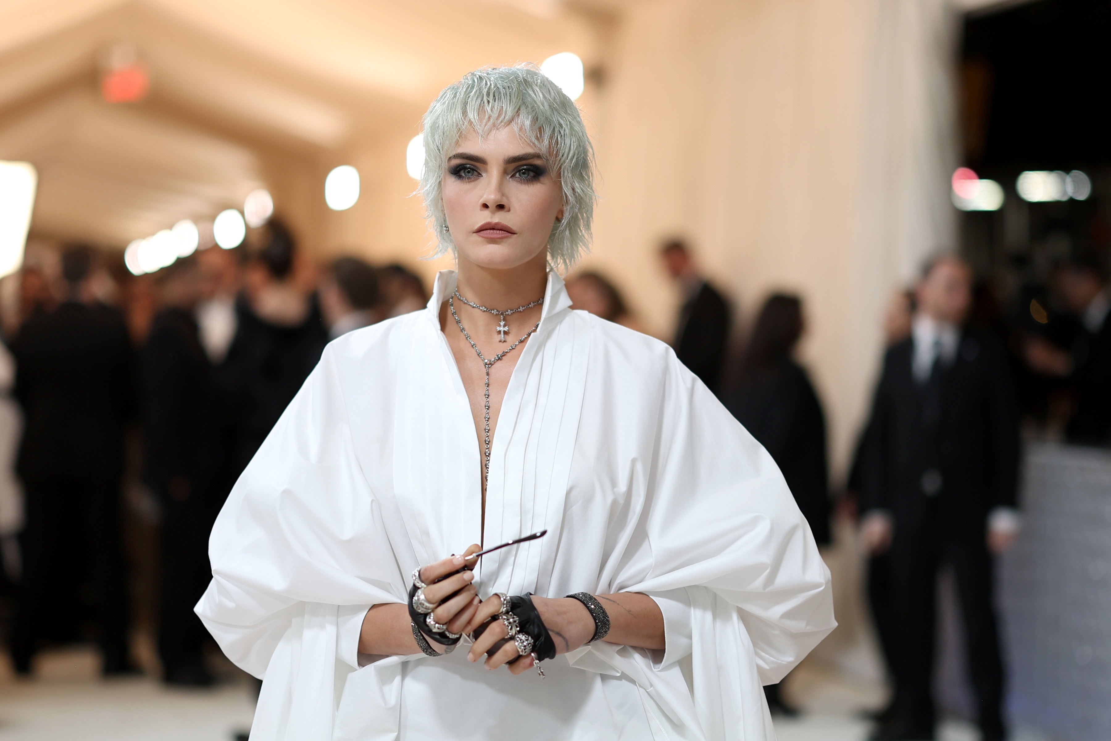 Cara Delevingne attends The 2023 Met Gala sporting Chrome Hearts jewelry on May 01, 2023 in New York City. Photo: Getty Images