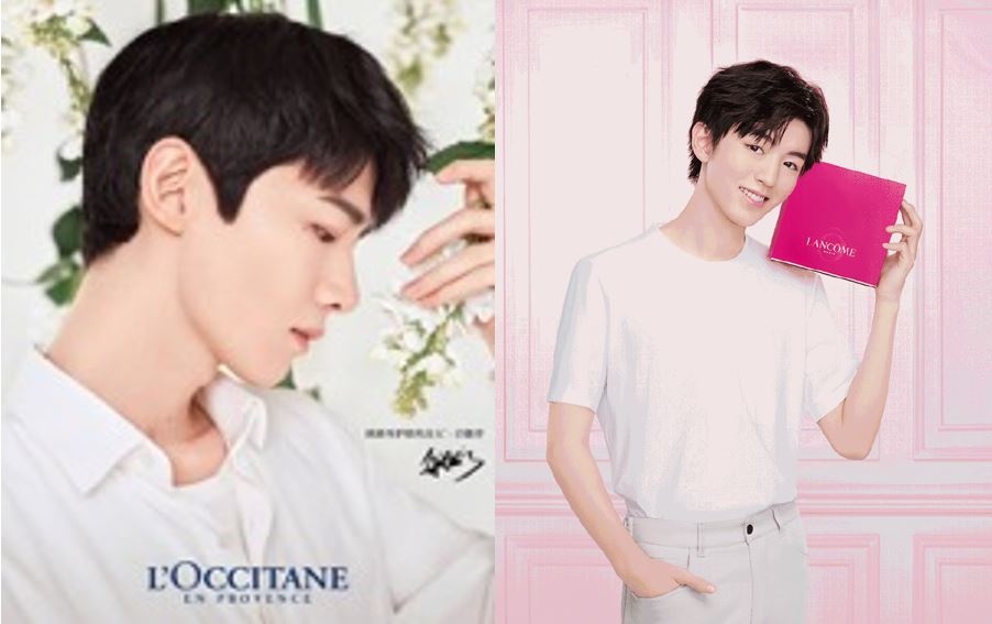 Bai Jingting (left), ambassador of L'OCCITANE, 2018; Lancôme 618 campaign, Wang Junkai (right), 2019.