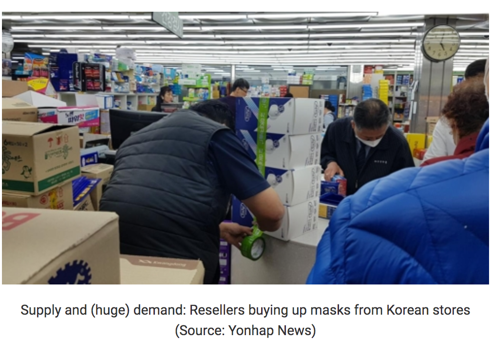 Supply and (huge) demand: Resellers buying up masks from Korean stores (Source: Yonhap News)