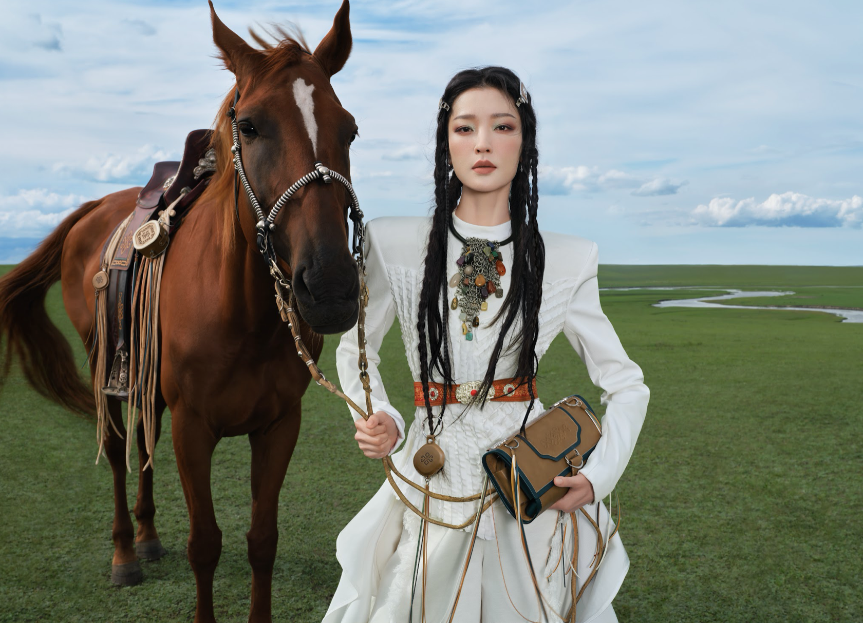 Florasis’ recent “Nomadic Glam” campaign featured its brand ambassador and supermodel Du Juan galloping across the vast and serene Mongolian grassland. Image: Florasis