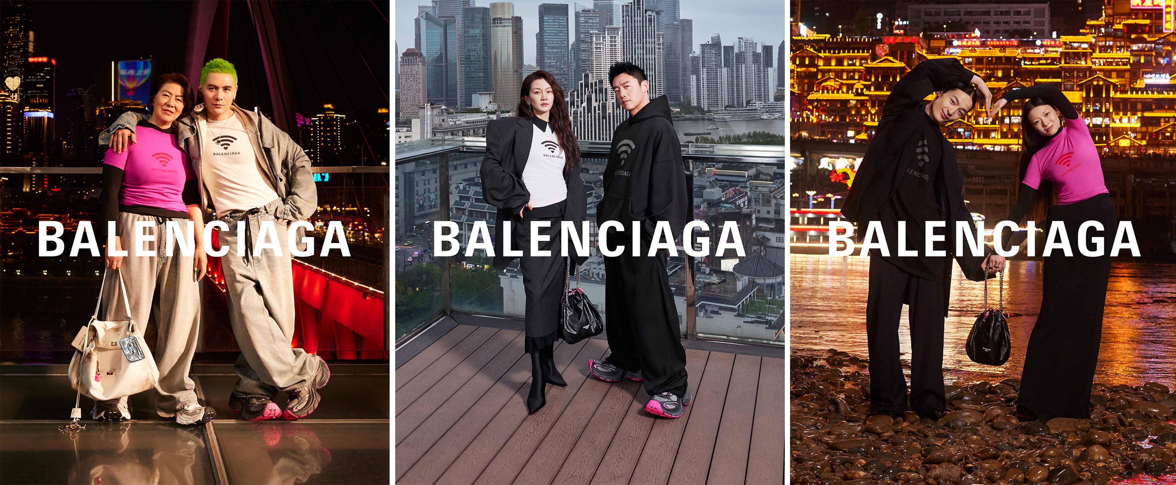 From left, Gogoboi and his mother, celebrity parents Miao Miao and Zheng Kai, and real-life couple Maojing and Xiaoying provide diverse representations of love. Image: Balenciaga
