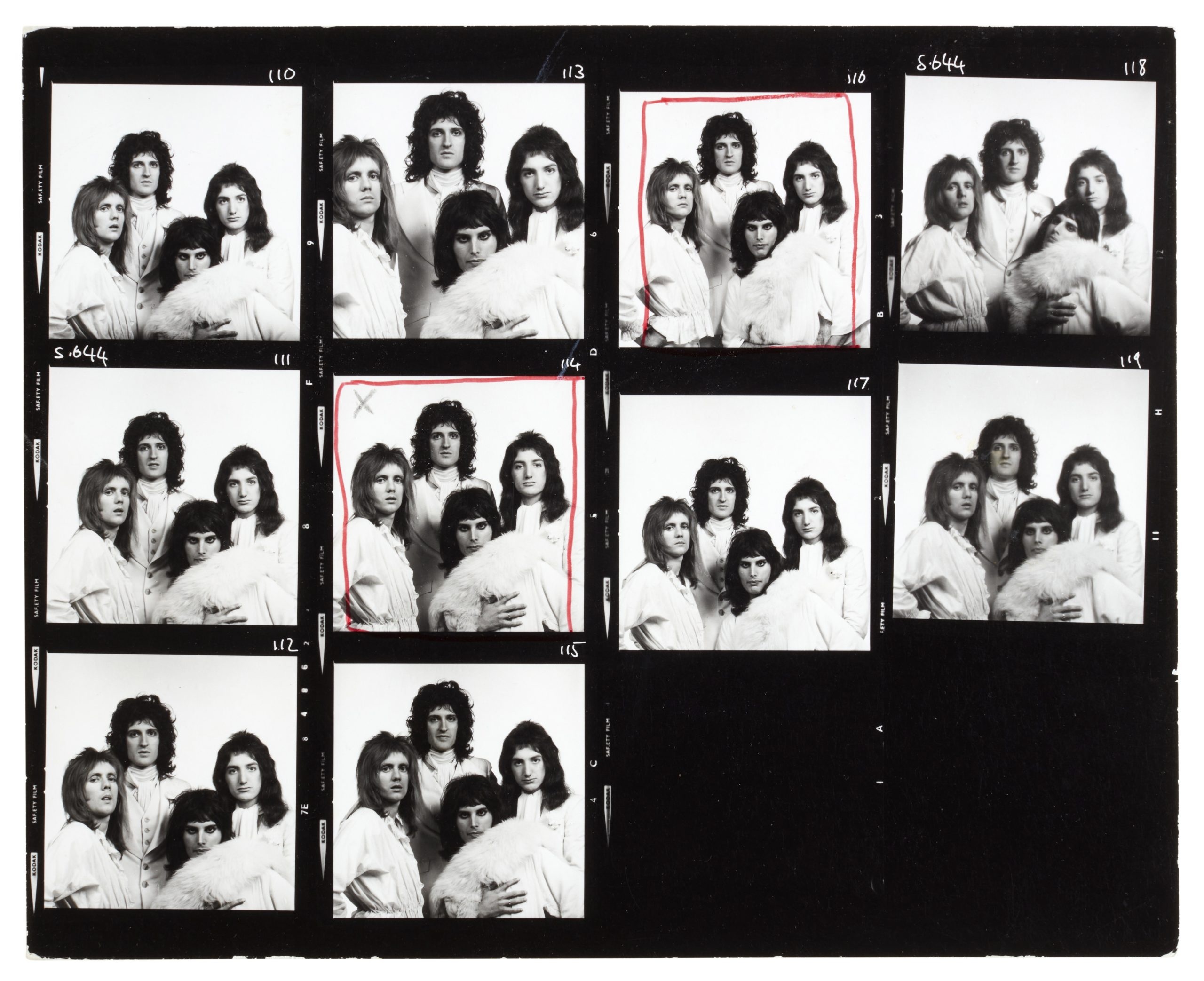 On auction: Contact sheets from Mick Rock’s photoshoot for Queen II, the band’s second studio album (1974). Photo: Sotheby's