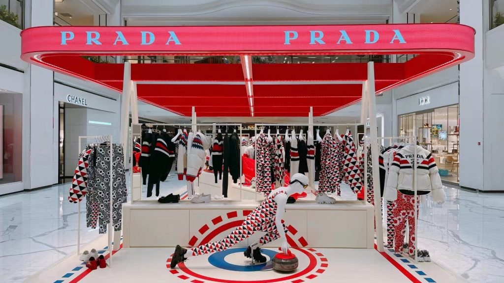 Prada exclusively launched its “Prada On Ice” collection at the SKP Atrium in Beijing ahead of the Winter Olympics. Photo: Prada