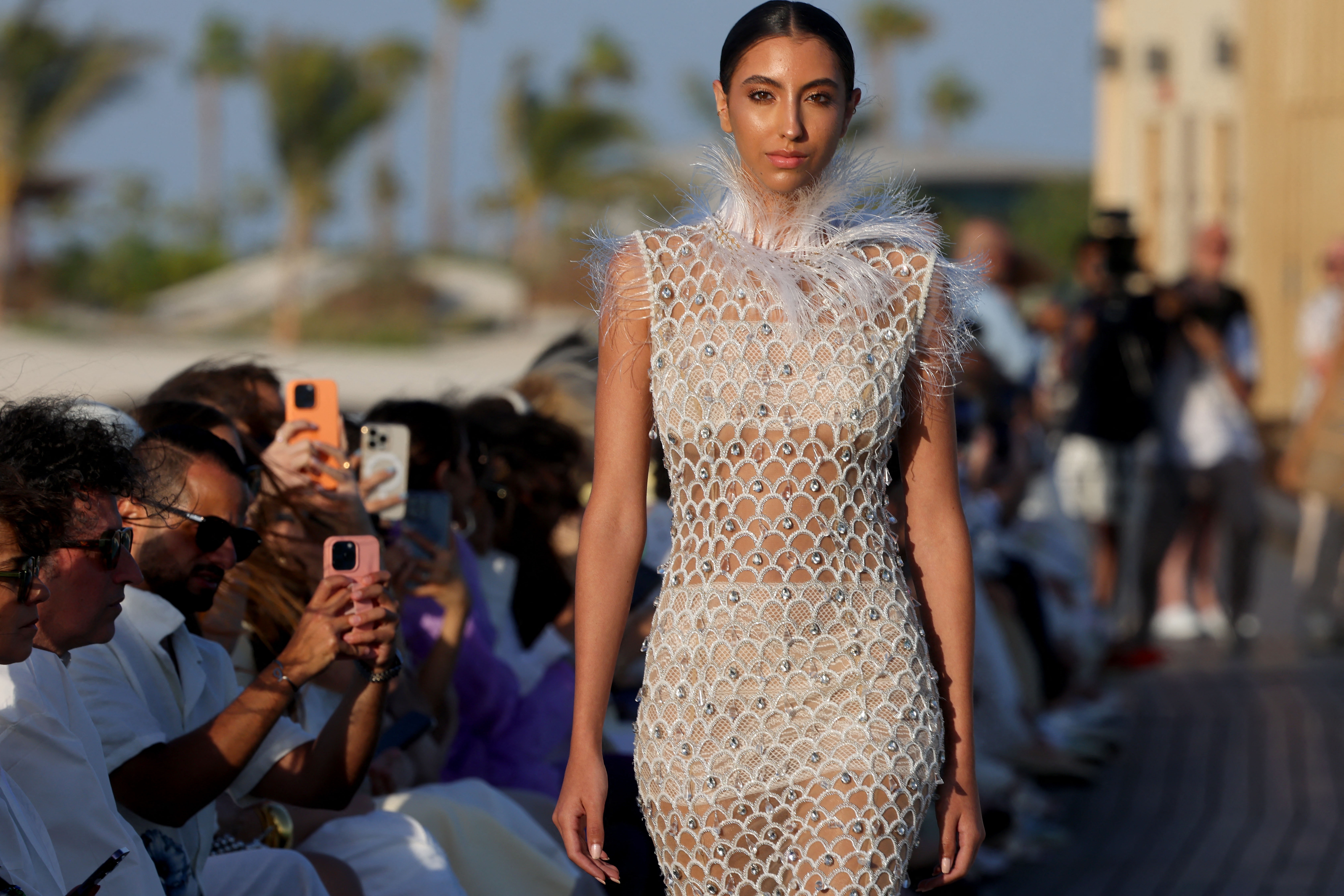 Saudi designer Tima Abid presented sea-inspired evening wear during Red Sea Fashion Week. Image: Fayez Nureldine/AFP via Getty Images