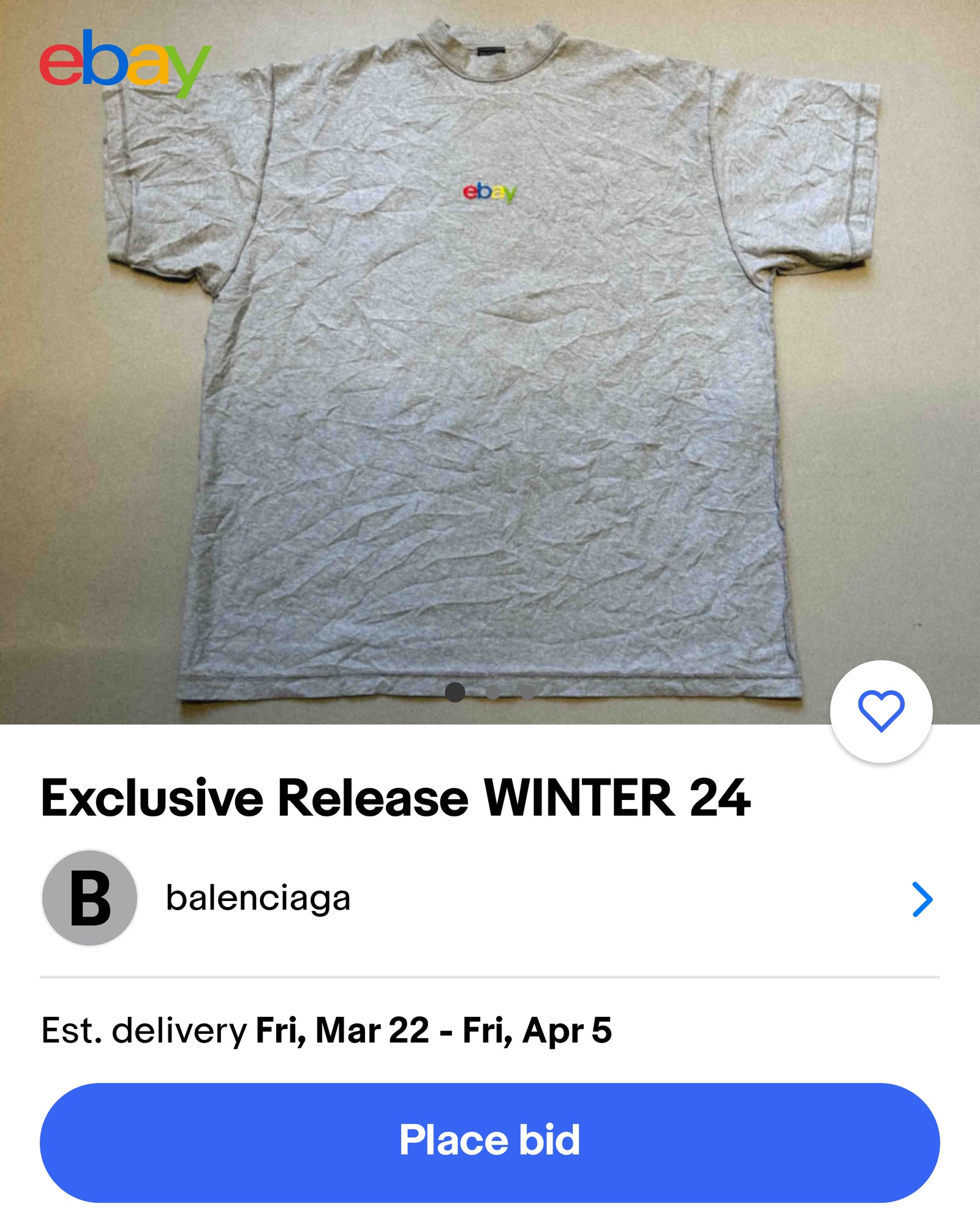 The ‘inside-out’ eBay T-shirt was available immediately after the Paris show on the Balenciaga website, and on eBay. Photo: Balenciaga