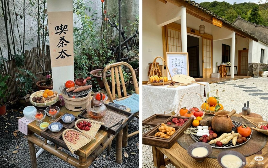 "Stove-boiled tea" is typically set against a picturesque backdrop with Chinese decorations. Photo: Xiaohongshu