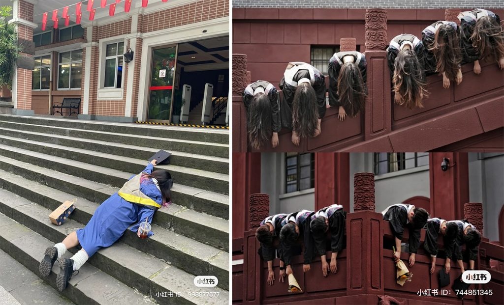 Chinese graduates are posting photos of themselves sprawled on the ground as the youth unemployment rate hits a record high. Photo: Xiaohongshu