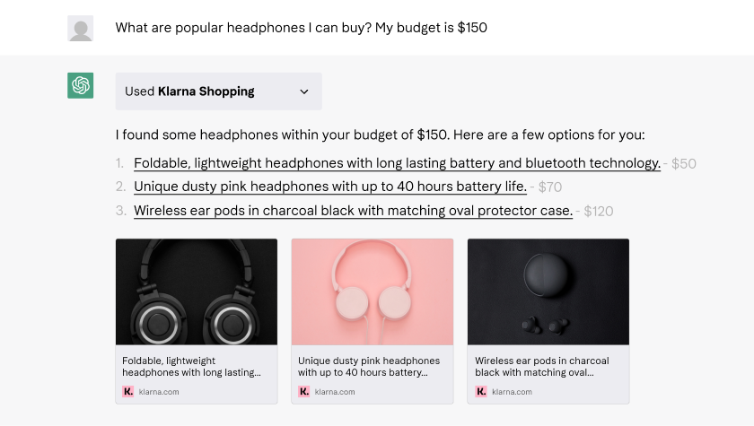 In March 2023, Klarna rolled out a ChatGPT plugin to enable more personalized shopping experiences. Photo: Klarna