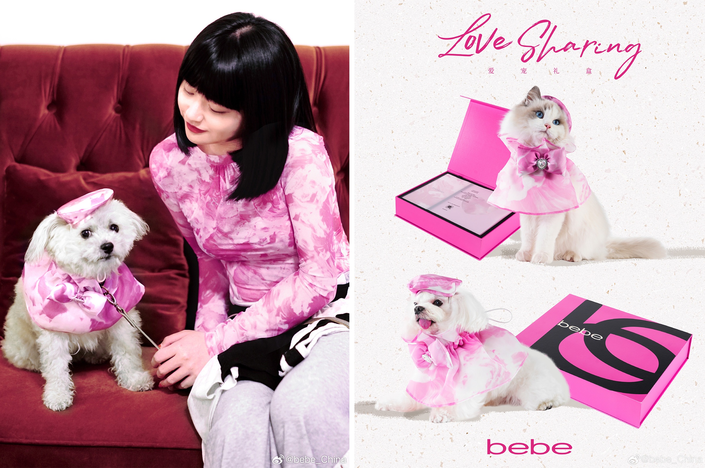 American apparel brand Bebe released a matching clothing set for pets and owners for Valentine’s Day. Photo: Bebe