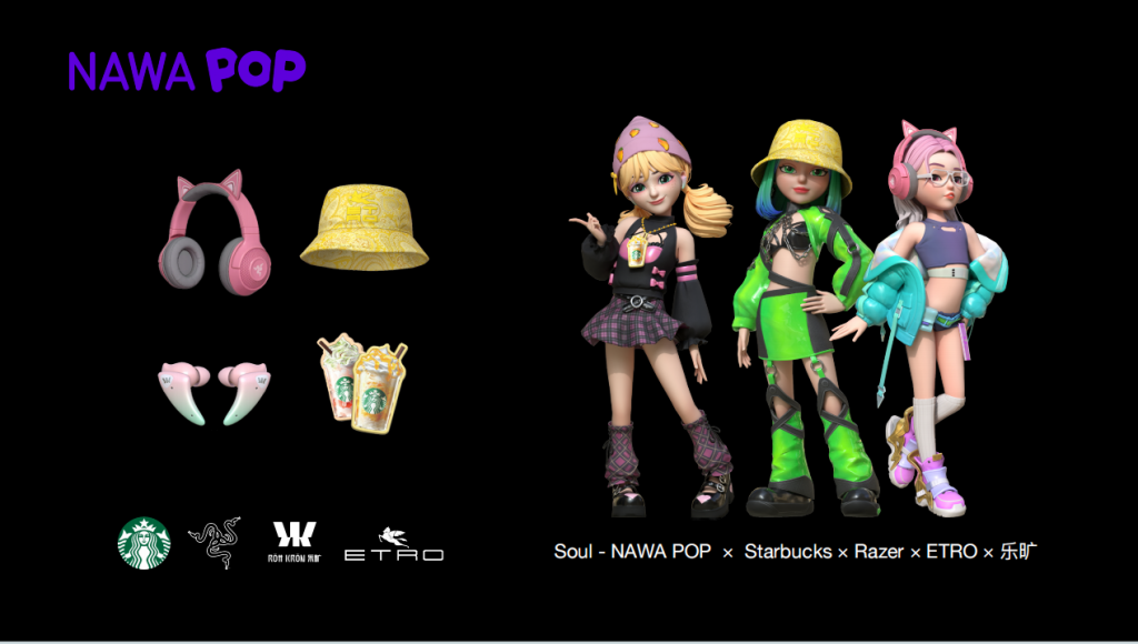 Brands like Starbucks and Etro have partnered with Soul to release digital costumes for the app's 3D avatars. Photo: Soul