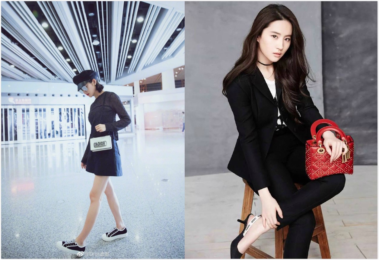 Chinese celebrities Jing Tian, Liu Yifei wearing “J’Adior”. Photo: Dior official Weibo.