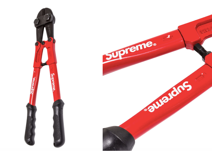 Other than clothes, Supreme is also known for making out-of-the-box products like this pair of $515 bolt cutters. With the possibilities brought by new trademarks, will it come up with similar products for China? Photo: Farfetch