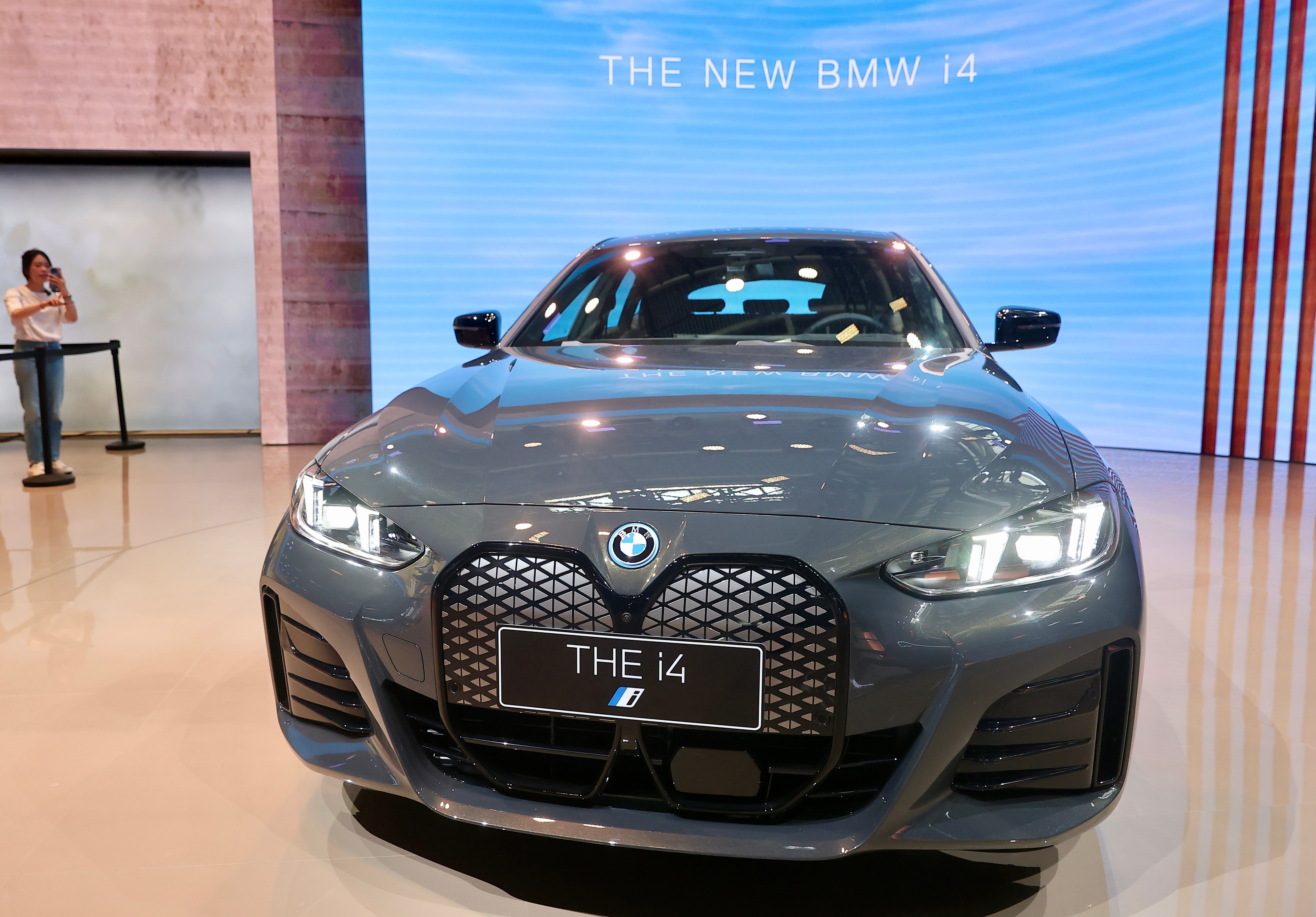 A BMW i4 electric vehicle is on display during the 2024 Beijing International Automotive Exhibition on April 25, 2024 in Beijing. Photo: Getty Images 