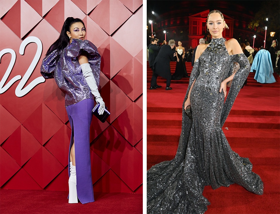 Fashion KOL Jessica Wang (left) and British model Roxy Horner (right) at the British Fashion Awards. Photo: Getty Images for BFC