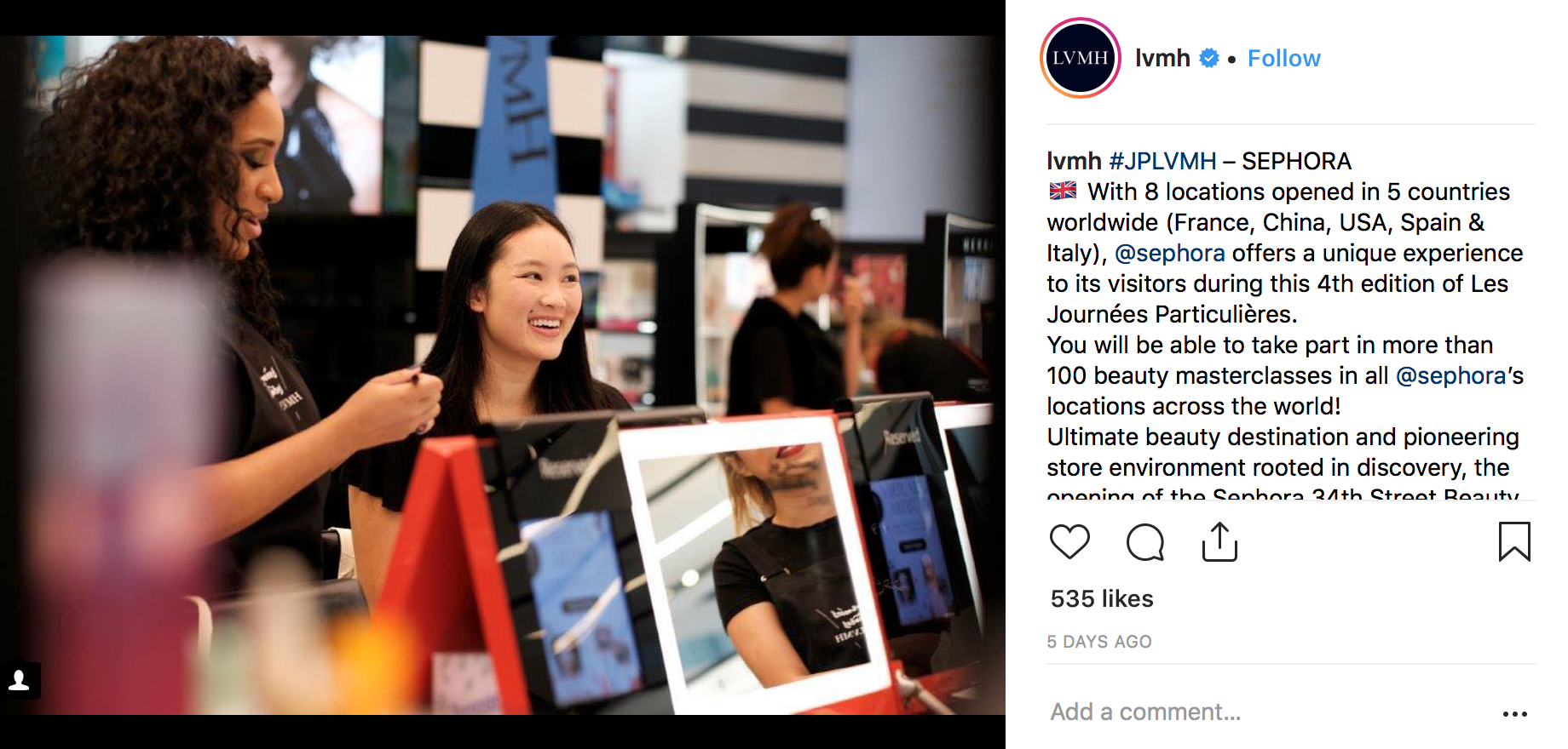 Beauty workshops in Sephora. Photo: Sephora Instagram