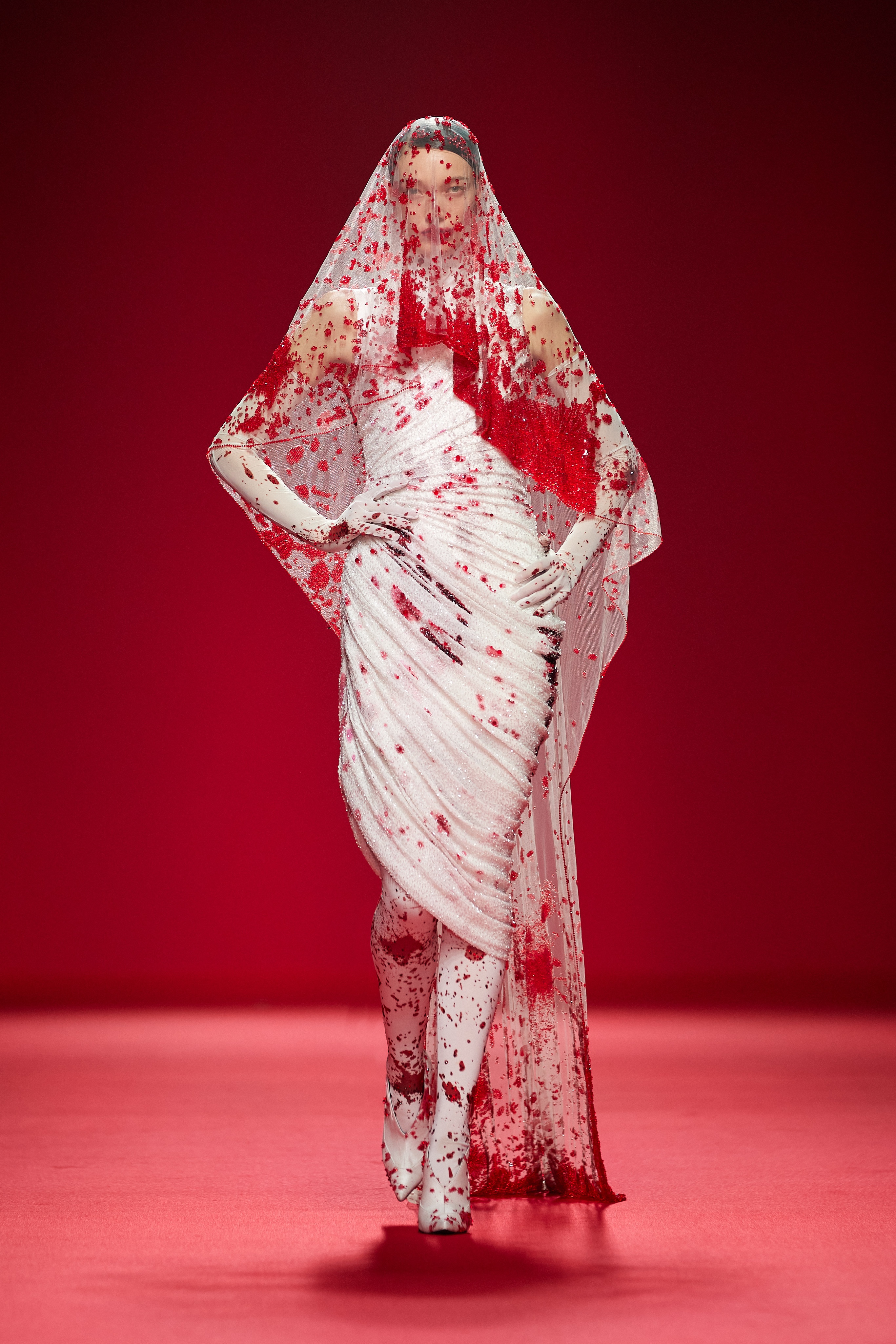 Robert Wun's Bleeding Love wedding gown shown at Paris Couture Week Spring 2024. 