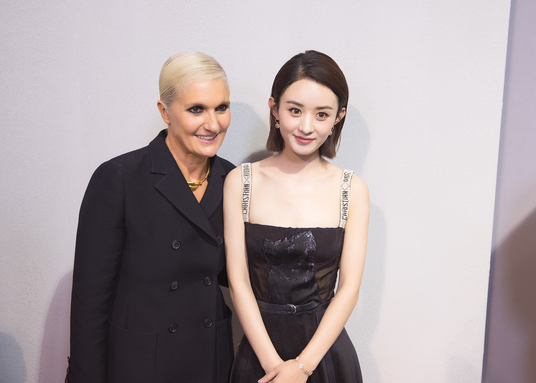 Christian Dior's new Chinese brand ambassador Zhao Liying with the brand's Creative Designer Maria Grazia Chiuri at the Paris Fashion Week. Photo: VCG