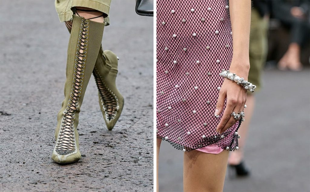 Accessories such as laced shoes and pearl mesh cocktail dresses were the highlight of Givenchy's show. Photo: Givenchy