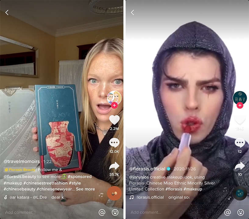 On TikTok, Florasis has gained over 96,000 fans and 39 million views on the #Florasis hashtag. Photo: Screenshots, TikTok