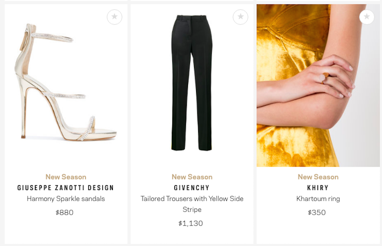 Screenshot from Farfetch e-commerce site. 