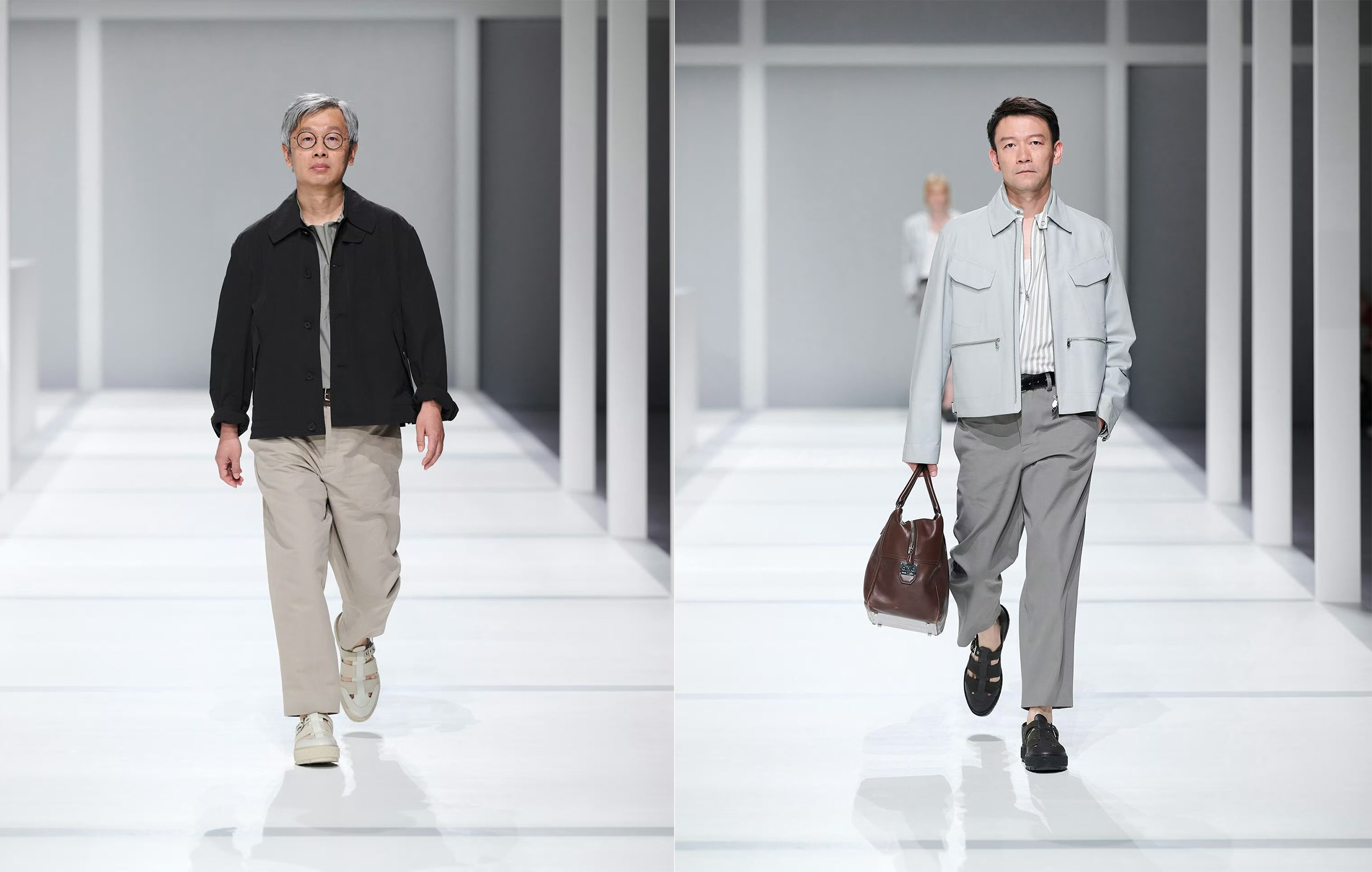 Chinese architect Liu Yichun and film director Guo Fan walk for Hermès. Photo: Hermès