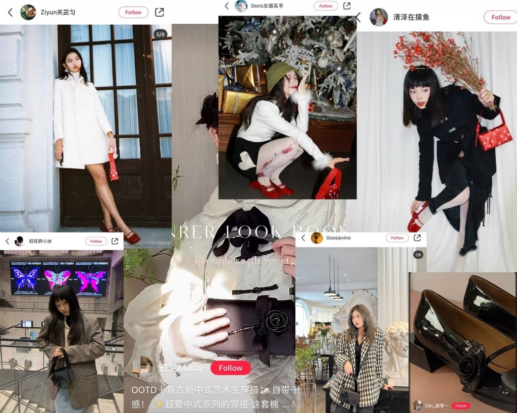 Xiaohongshu users and bloggers wearing the Charles & Keith x Shushu/Tong handbags and shoes. Photo: Screenshots