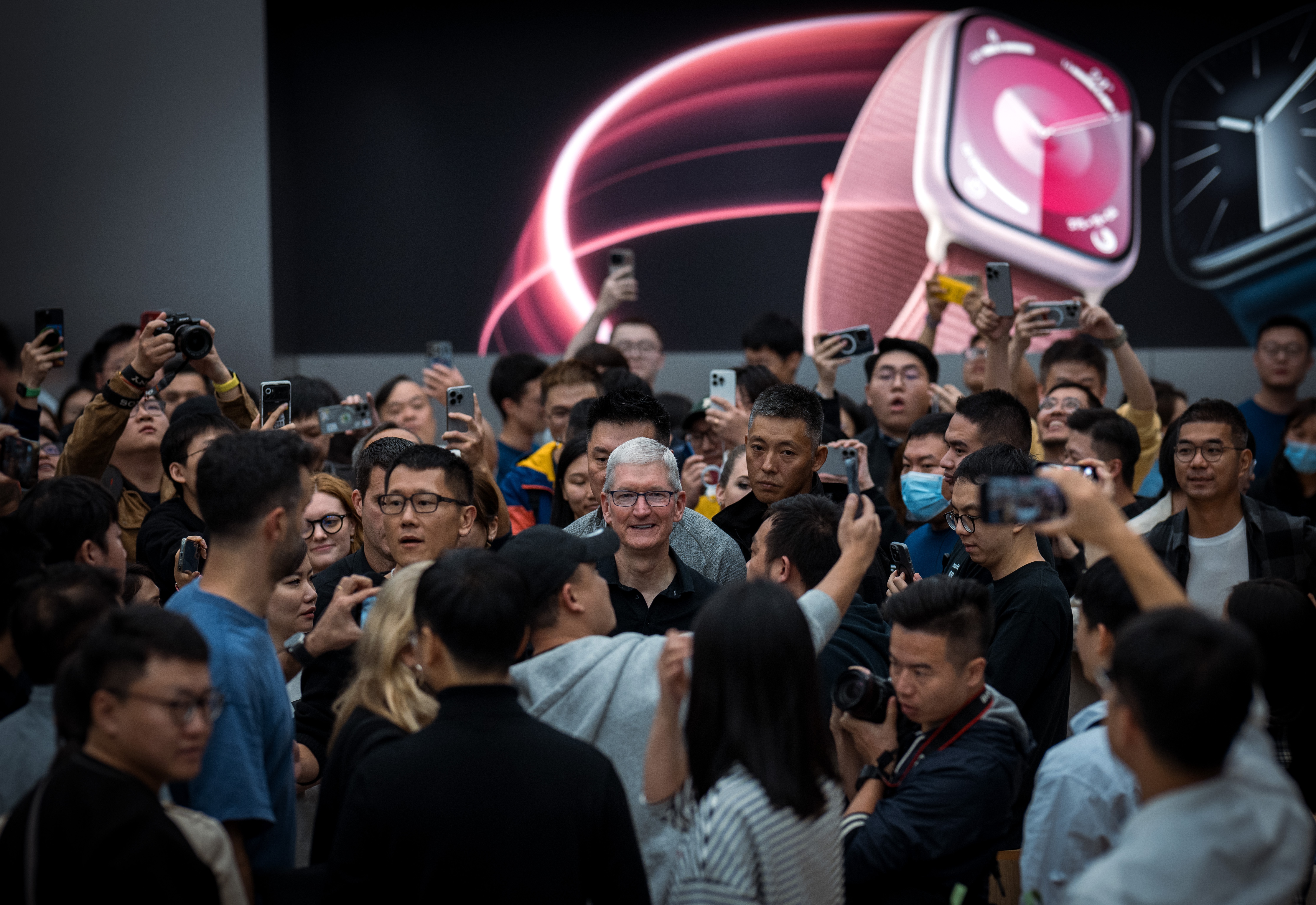 Apple CEO Tim Cook is seen at an Apple store  in Chengdu, Sichuan Province, China on October 16, 2023. Image: Getty Images