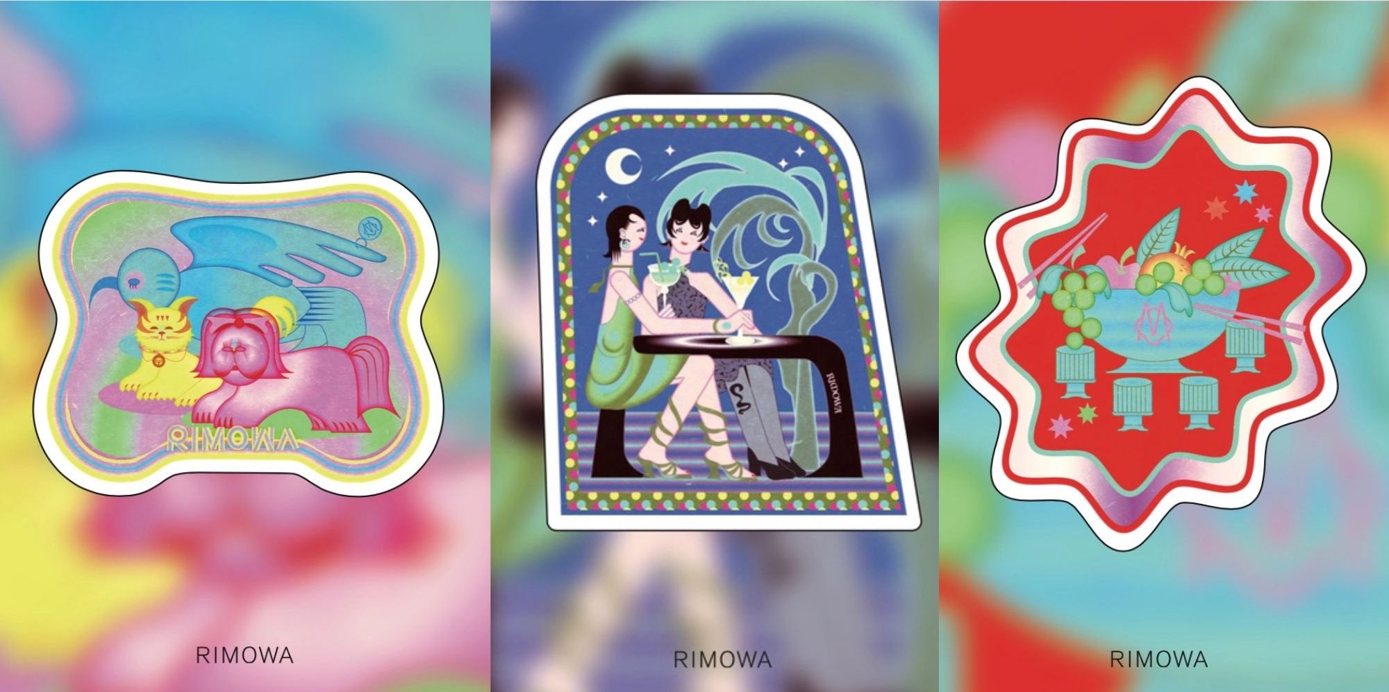 Three of the stickers that Vanilla Chi designed for Rimowa. Photo: Rimowa