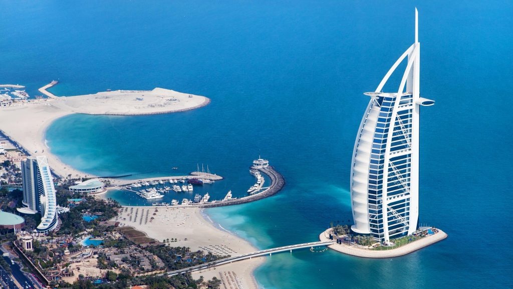 The Burj Al Arab is a five-star hotel that rests on an artificial island in Dubai. Photo: Shutterstock