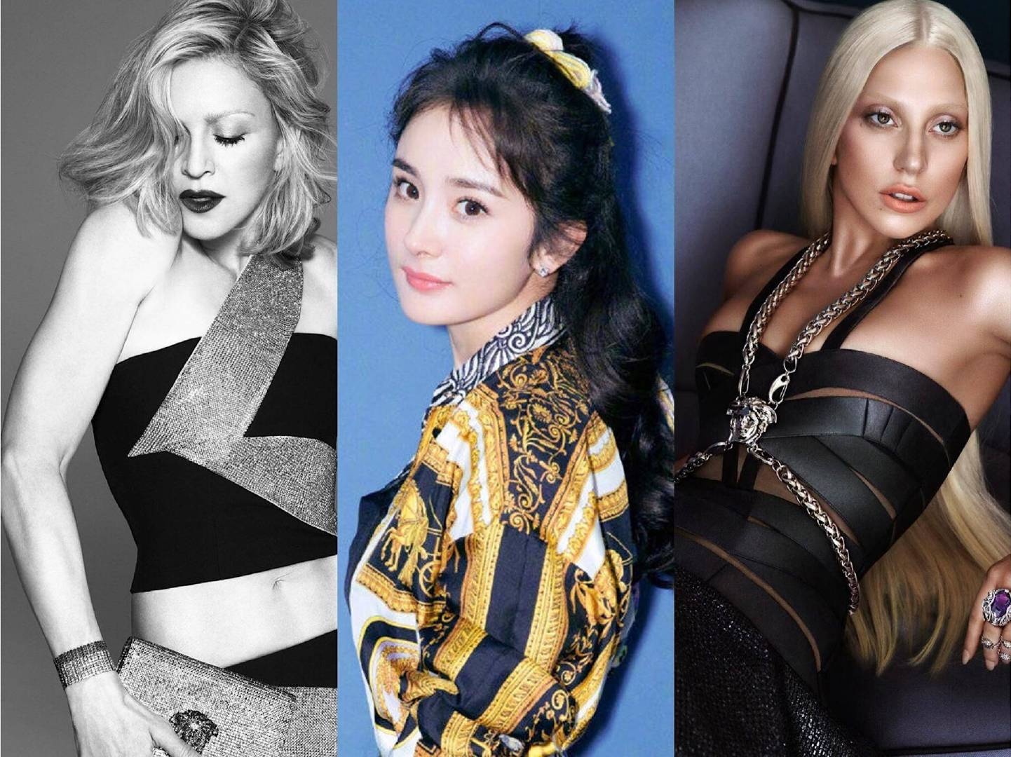 Madonna (left), Yang Mi (central), Lady Gaga (right)