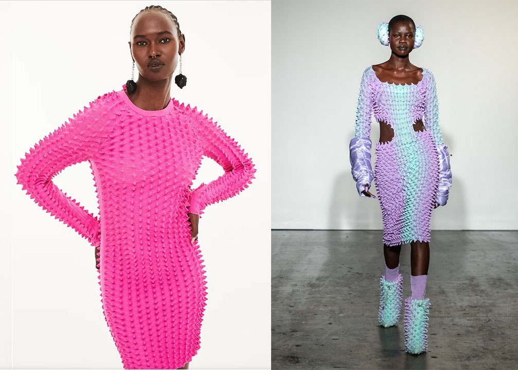 Hamp;M (left) has been accused of copying designer Chet Lo's spiky knitwear designs (right). Photo: Hamp;M, Chet Lo Fall/Winter 2022