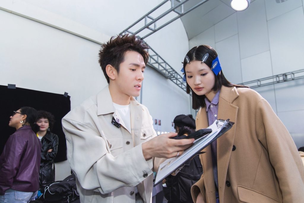 Li Jiaqi prepares for a livestream at Shanghai Fashion Week. Photo: Courtesy of SHFW