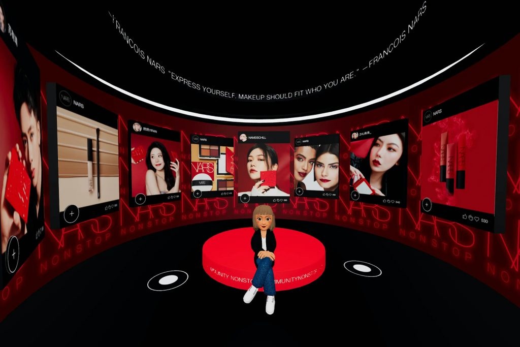 In the limited-time "Nonstop Nars Virtual World," users could try out newly available makeup products with their avatar. Photo: The Drum