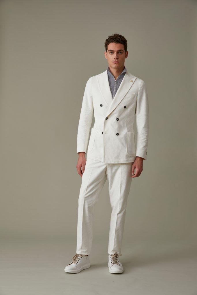 Italian menswear house Tombolini prioritize confortable elegance offering super light suits. Image: Courtesy of Tombolini