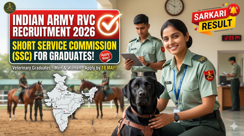 Indian Army RVC Recruitment 2026: Apply Now for Short Service Commission Graduate Entry for Men and Women