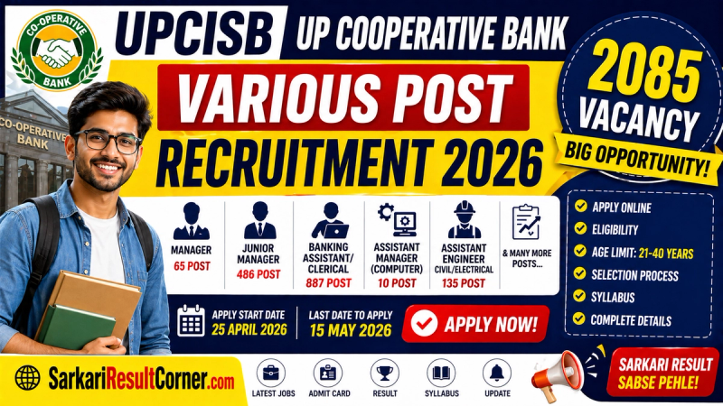 UPCISB UP Cooperative Bank Various Post Recruitment 2026: Apply Now for 2085 Vacancies across Uttar Pradesh