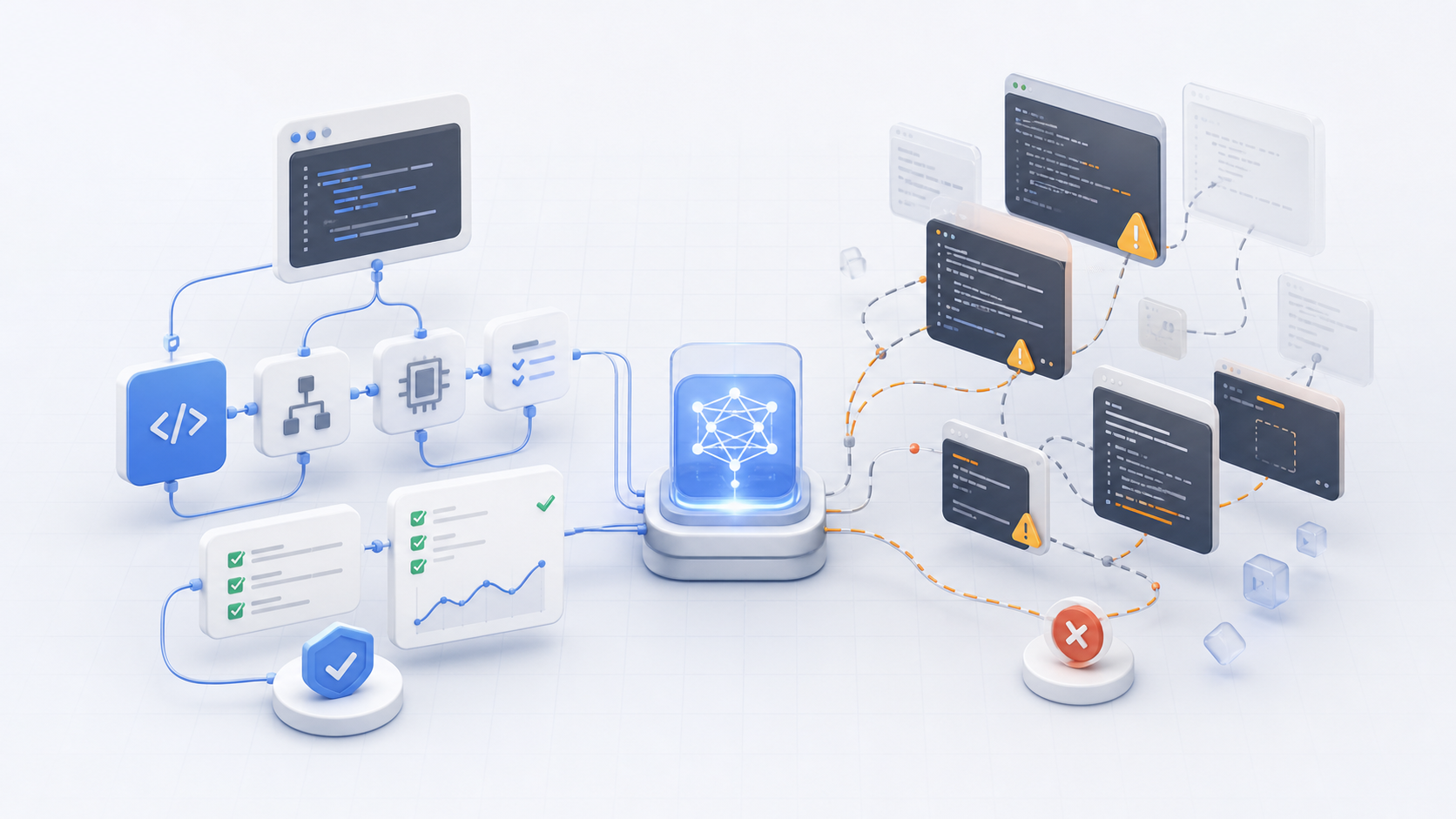 AI-abiga arendamise ja vibe coding'u töövoogude abstraktne võrdlus