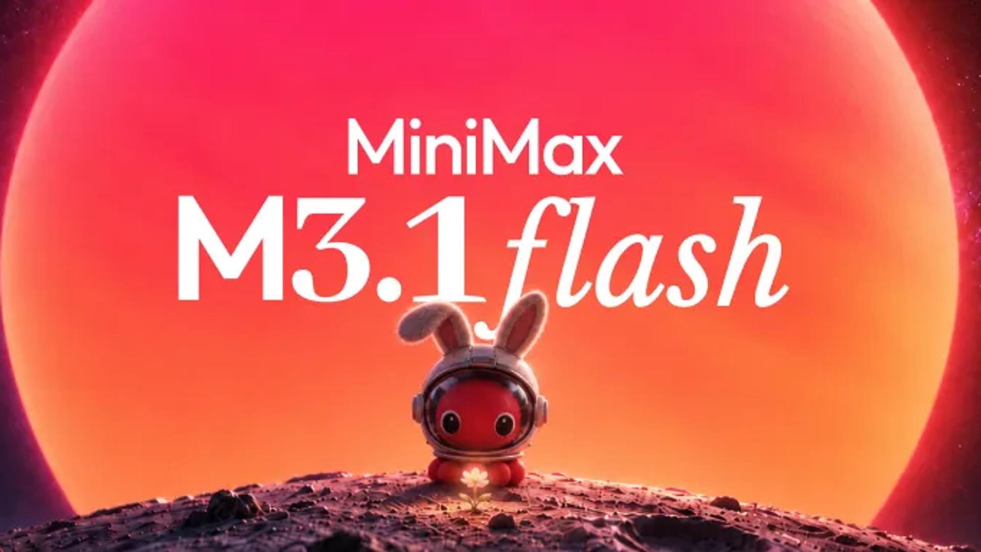 MiniMax M3.1 Flashi ametlik illustratsioon punase planeedi ja jänesmaskotiga.
