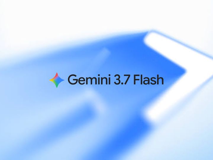 Gemini 3.7 Flashi logo ja sõnamärk hägustatud sinise noole taustal.