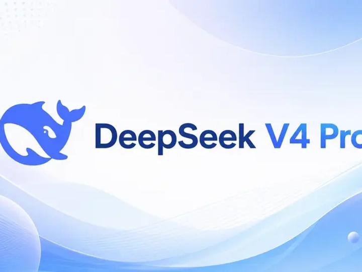 DeepSeek V4 Pro sinine vaalalogo ja sõnamärk heledal taustal.