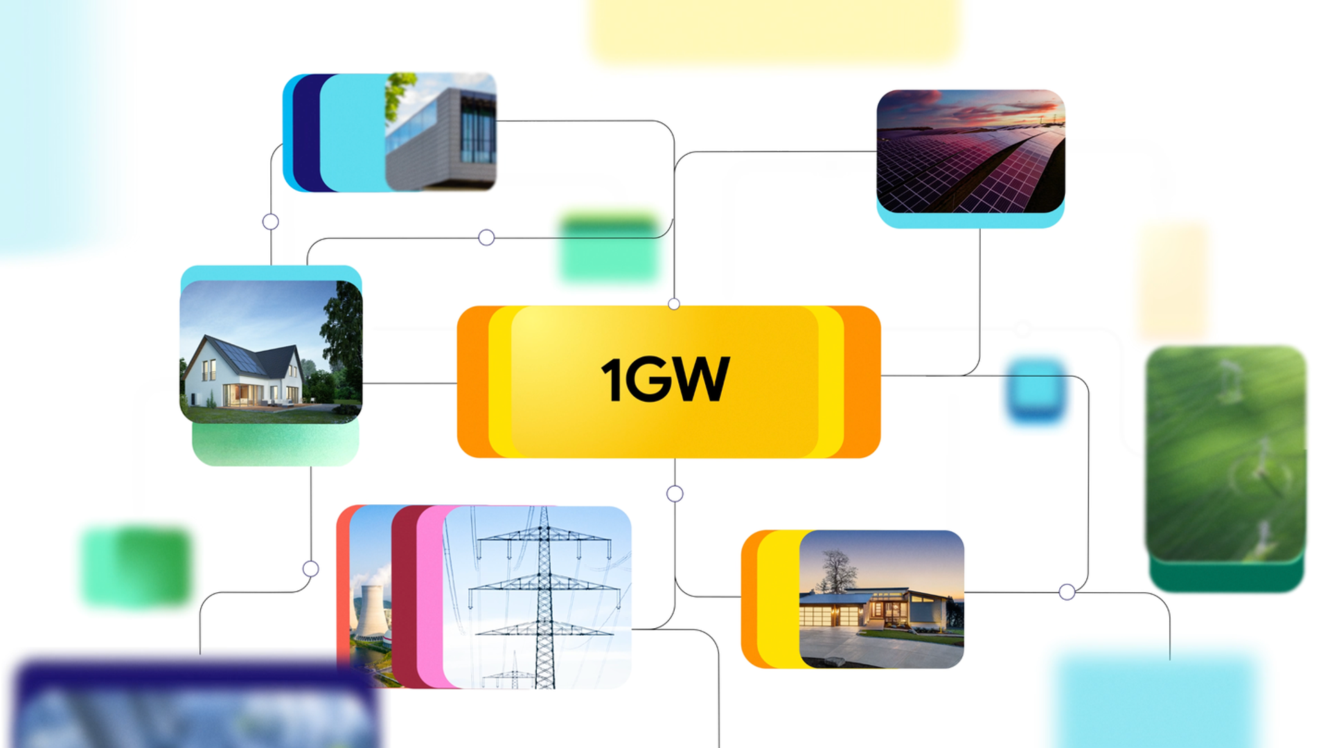 Google’i ja Voltuse skeemgraafika, kus tähisega „1GW” on ühendatud hoonete ja energiataristu pildid.
