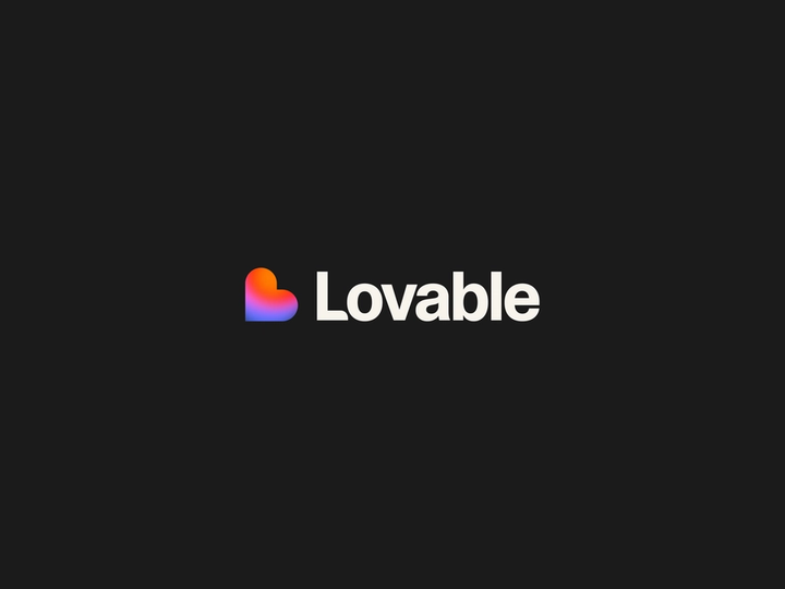 Lovable’i värviline südamelogo ja valge sõnamärk mustal taustal.