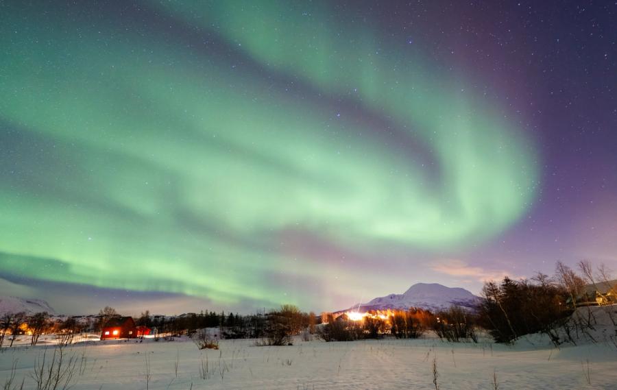 Aurora über dem Schneefeld