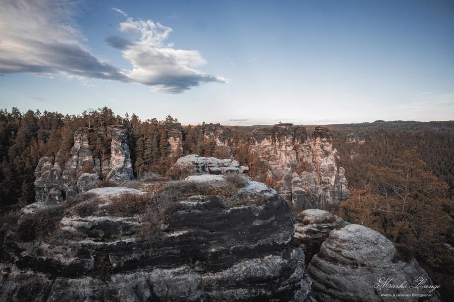 Verwitterte Felsplateaus der Bastei