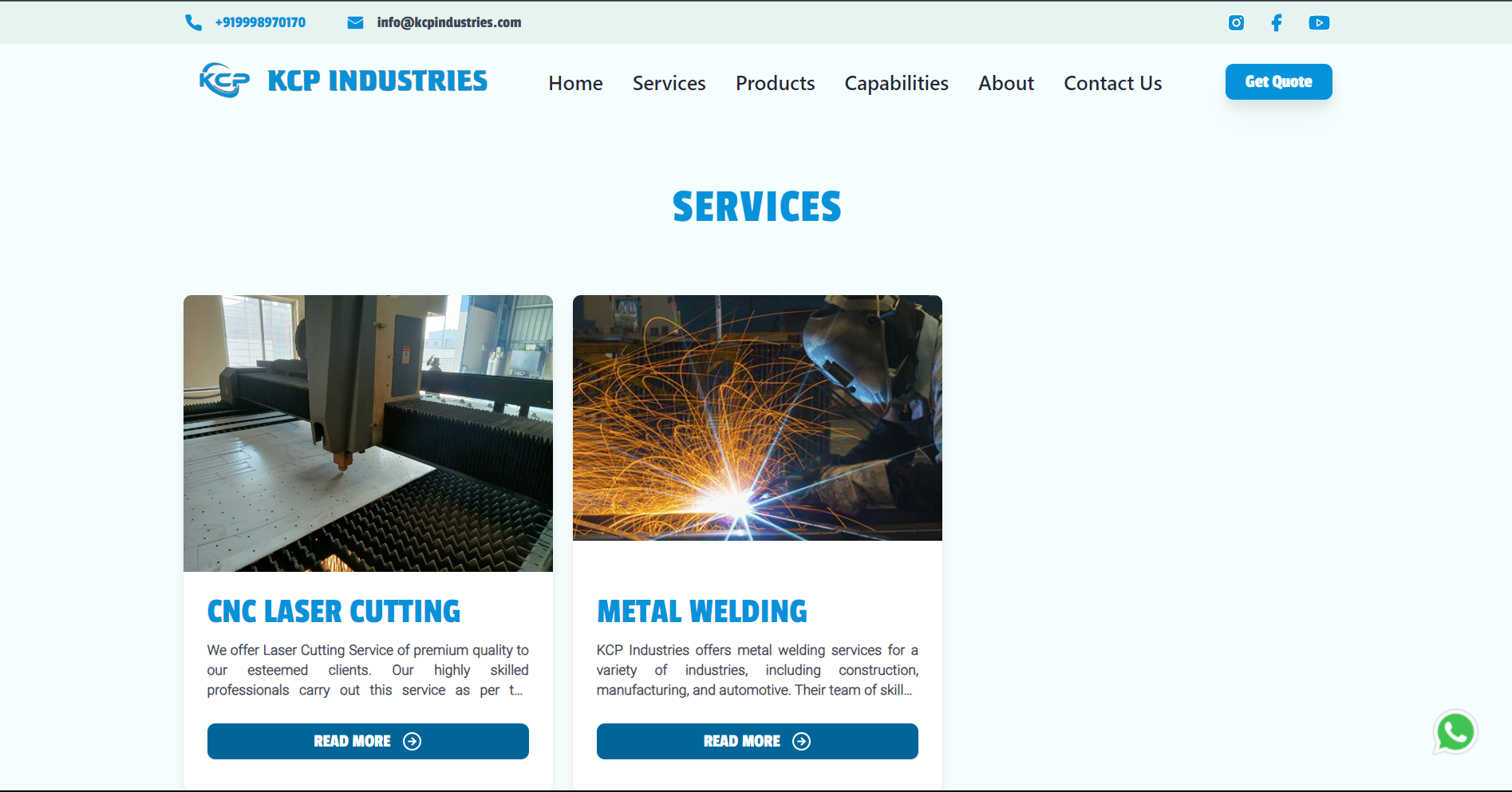 KCP Industries service page screenshot