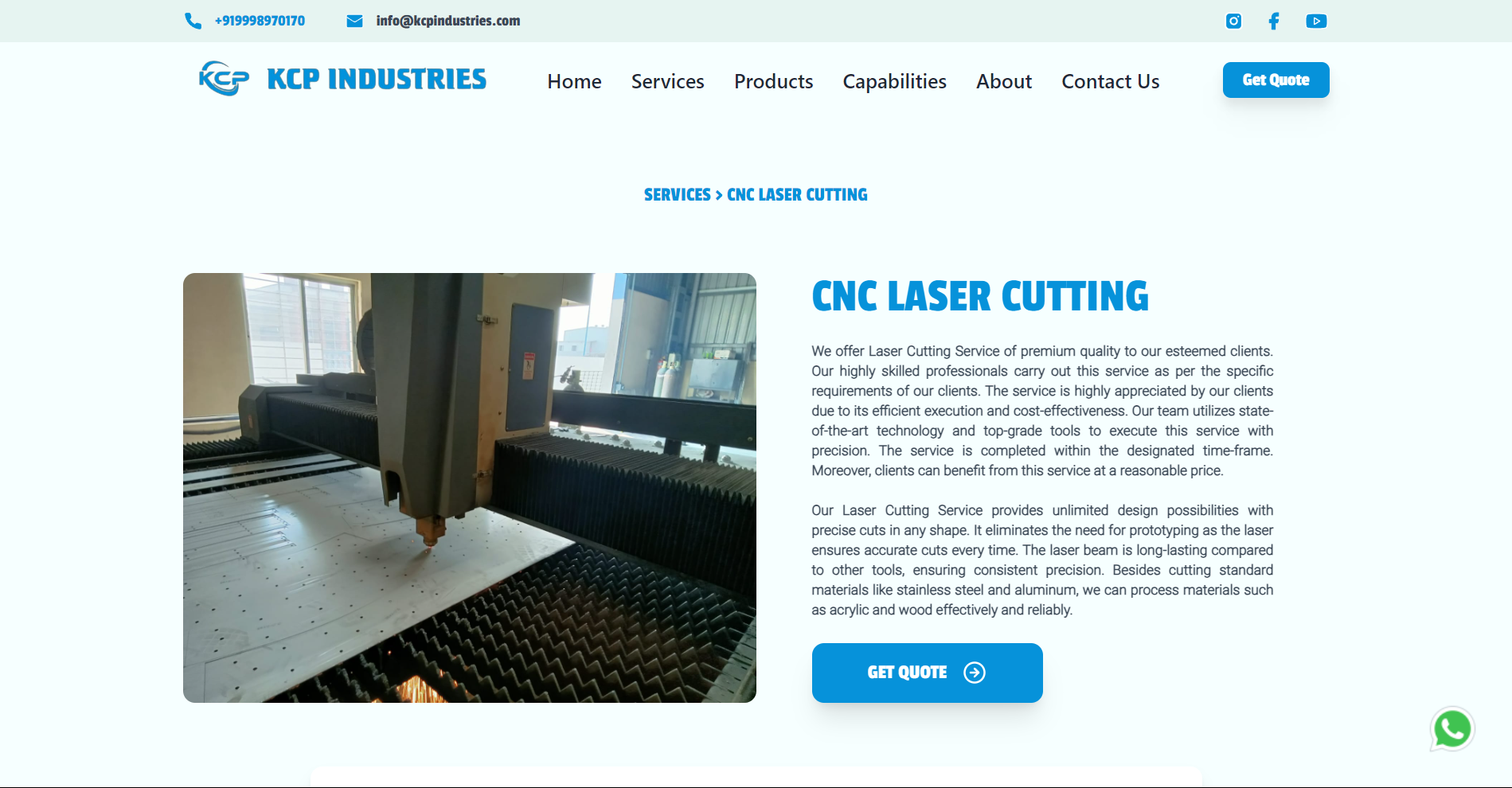 KCP Industries single service page screenshot