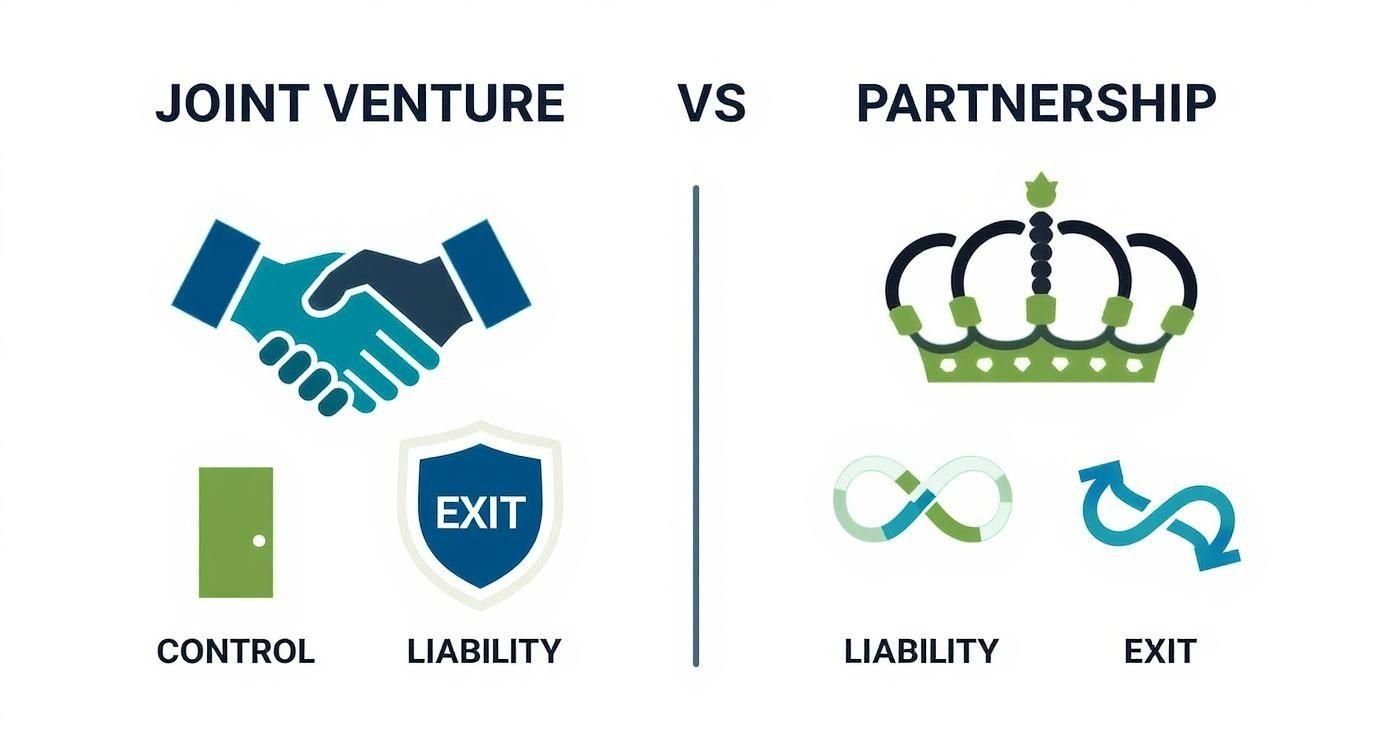 Infographic about joint venture versus partnership