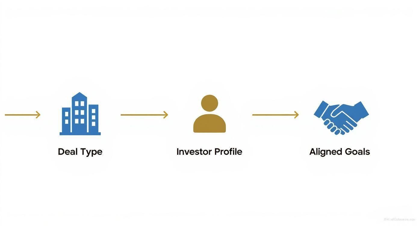 Flowchart connecting deal type, investor profile, and aligned goals for successful capital raising.